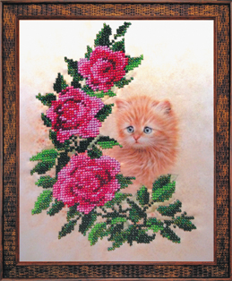 кошка котенок розы вышивка бисером