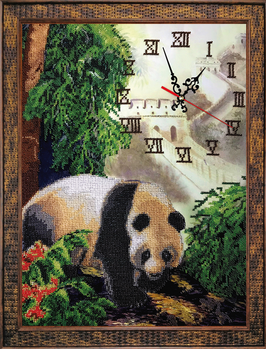 панда медведь животные часы вышивка бисером