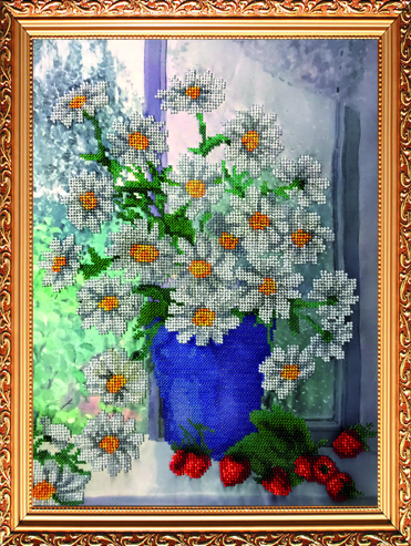 цветы ромашки букет вышивка бисером