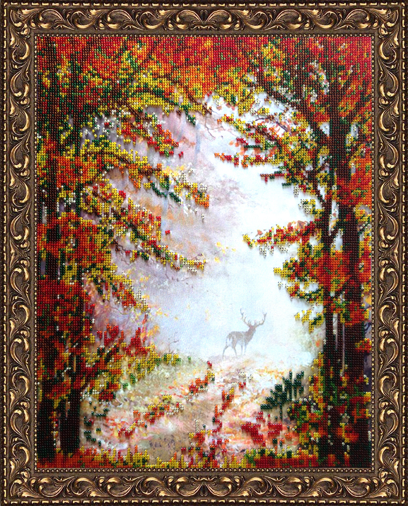 осень пейзаж лес вышивка бисером
