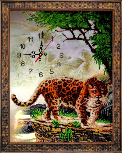 леопард часы животные вышивка бисером